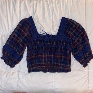 Puffy plaid blouse